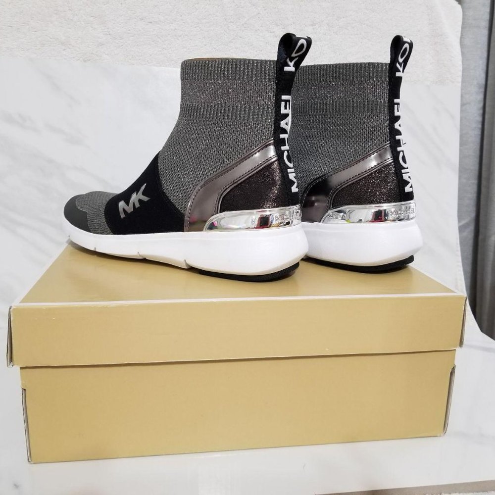 Michael Kors Gray & Black Knit Slip-On Sock Booties with Metallic Heel